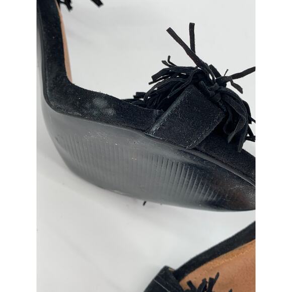 STEVE MADDEN Women's Black Leather Sassey Fringe Gladiator Stiletto Heels SZ 6.5 - Picture 7 of 10